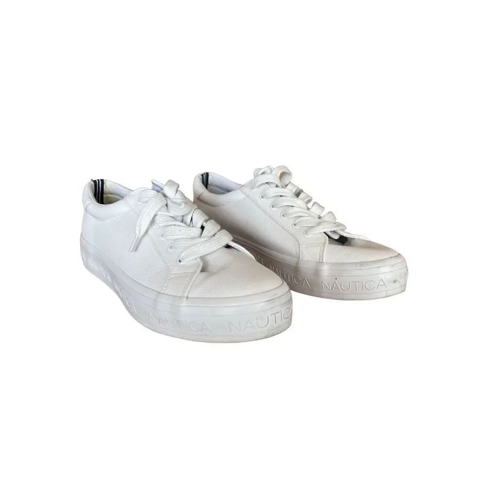 Nautica Womens White Solid Lace Up Round Toe Aelisa Platform Sneakers Size 9